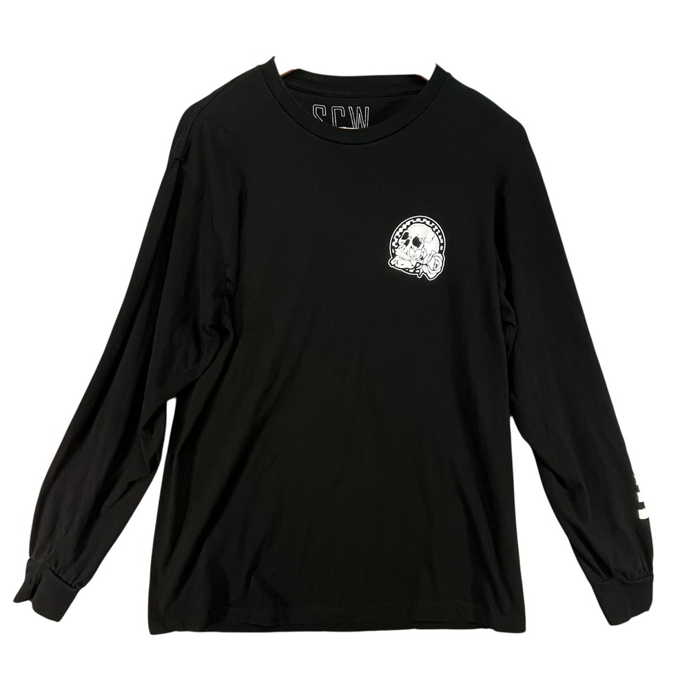 SCW Black‎ Skull Rose Graphic Long Sleeve Tee Skater Punk Shirt Size Large